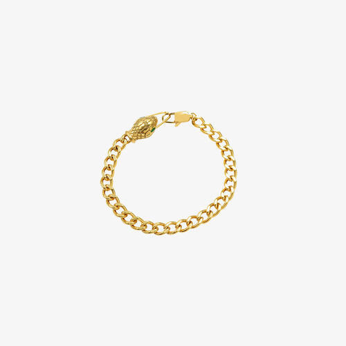 Serpentine Elegance: Unique Biting Snake Chain Bracelet (Gold/Silver-Black/Green Eyes) 7"