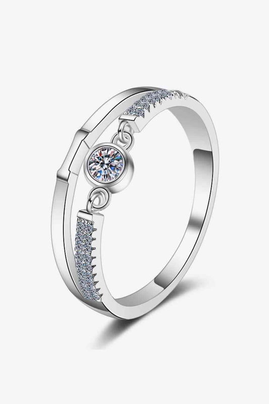 Round Moissanite Cutout Split Shank Sterling Silver Ring