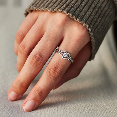 Zircon Heart Silver Nesting Ring