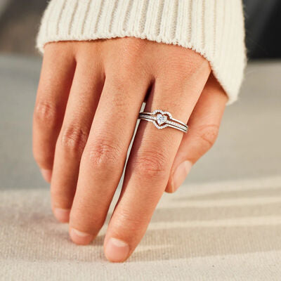 Zircon Heart Silver Nesting Ring