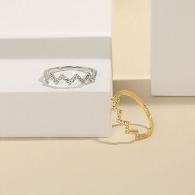 Silver/Gold Zircon Chevron Ring