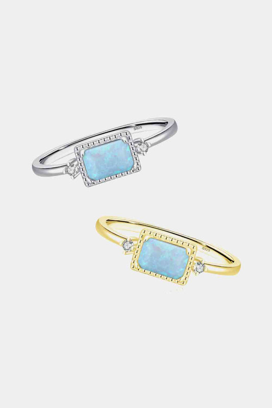 Emerald Cut Opal Ring with Zircon Accents