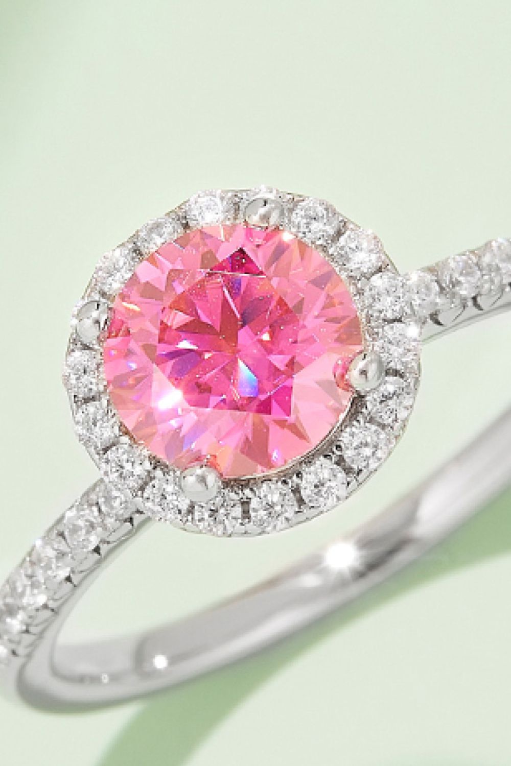 Moissanite Round Cut Minimalist Halo Ring Blue/Pink/Yellow