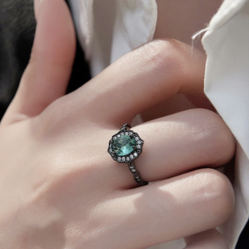 Unique Black Gold Sterling Silver Paraiba Blue Zircon Ring