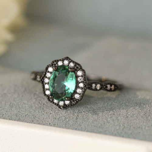 Unique Black Gold Sterling Silver Paraiba Blue Zircon Ring