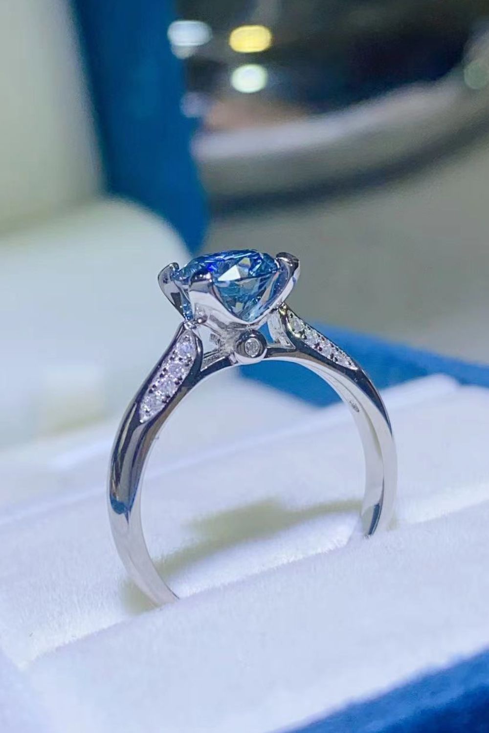 1 carat Round Blue Moissanite Ring-