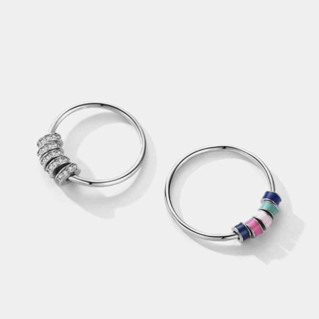 Sterling Silver Spinning Five Bead Fidget/Anxiety/Meditation Ring- Multi-Color or Silver