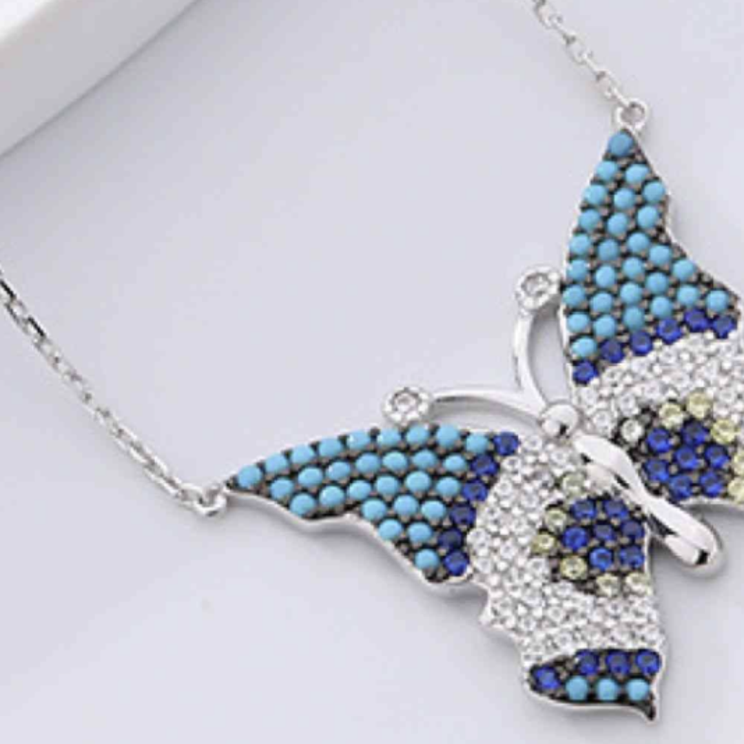 Blue Butterfly Zircon Pendant Necklace