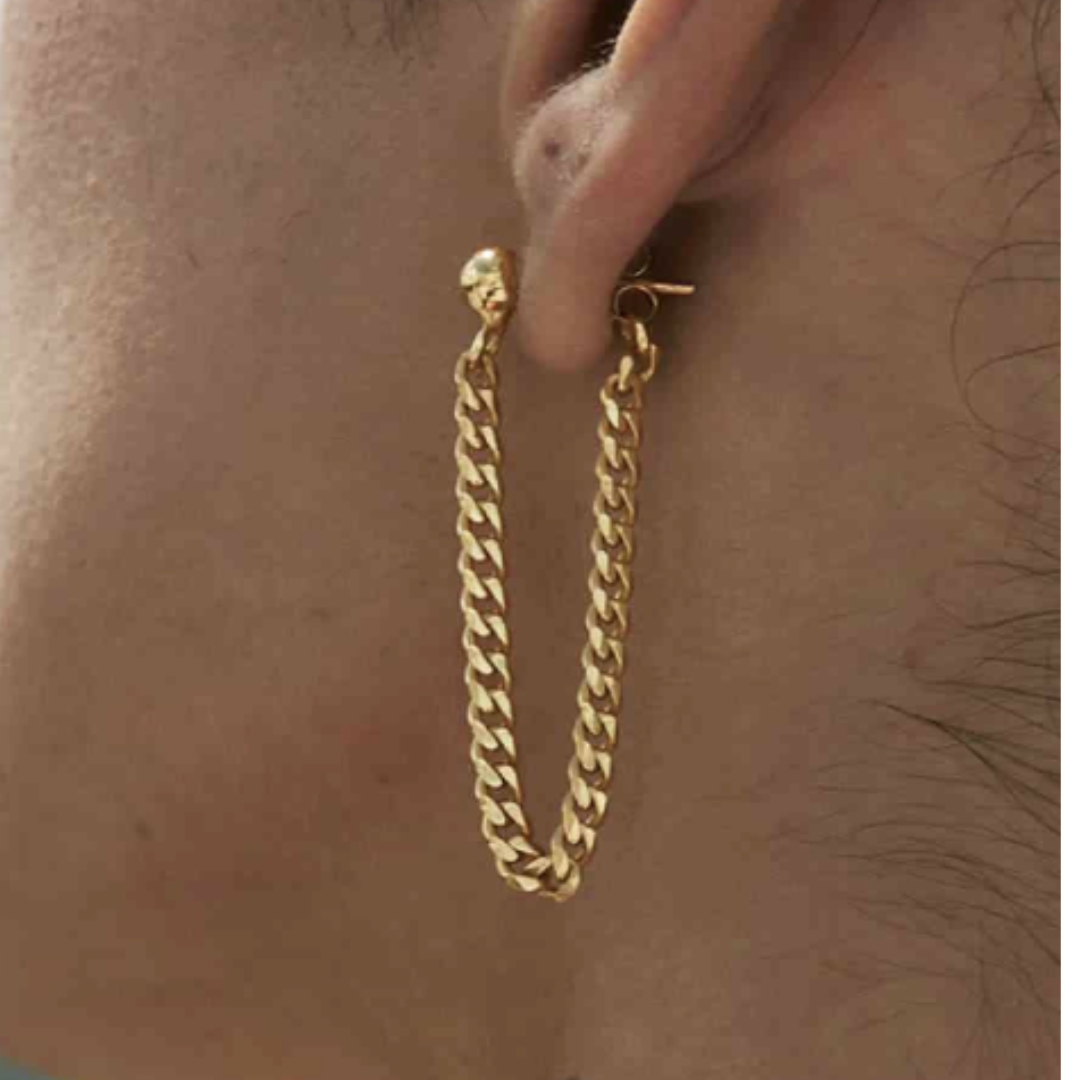 Gold Curb Chain Jacket Earrings