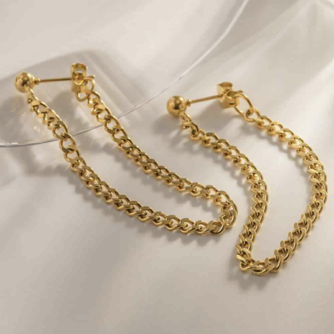 Gold Curb Chain Jacket Earrings