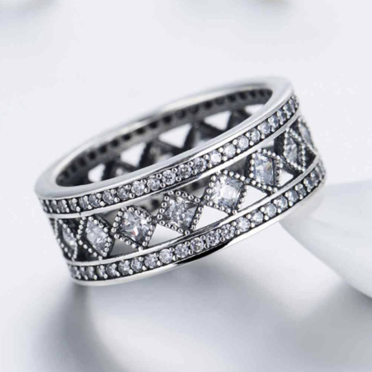 Sterling Silver CZ Cutout Band