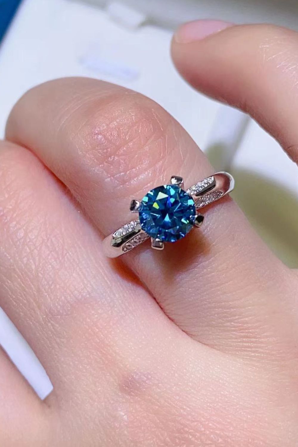 1 carat Round Blue Moissanite Ring-