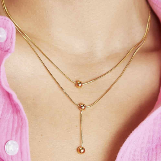 Drop Ball Double-Layered Lariat Necklace