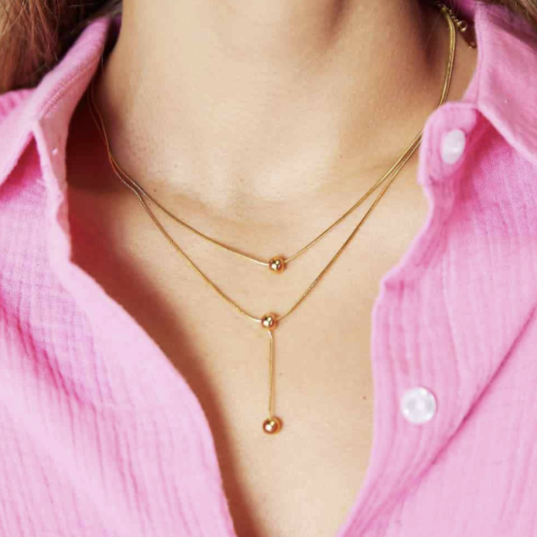 Drop Ball Double-Layered Lariat Necklace