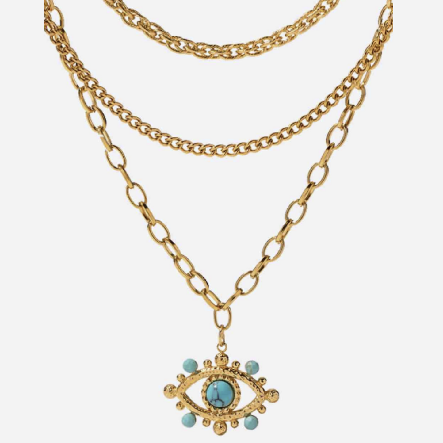 Turquoise Evil Eye Triple Multi-Strand Layered Pendant Necklace
