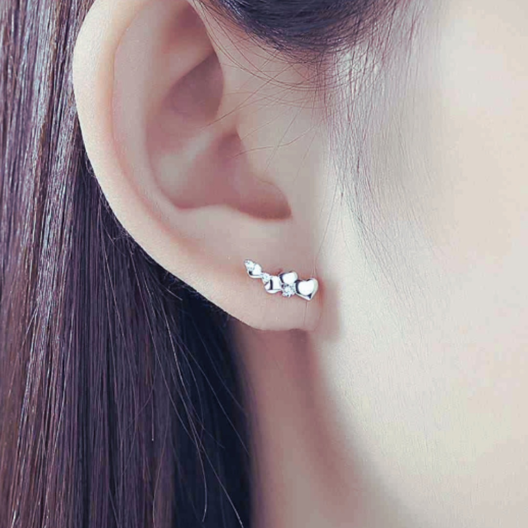 Zircon Hearts Asymmetrical Earrings- Silver/Gold