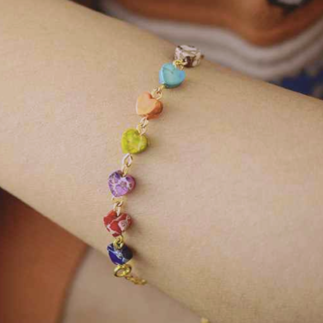 Multicolor Heart Stone Bracelet