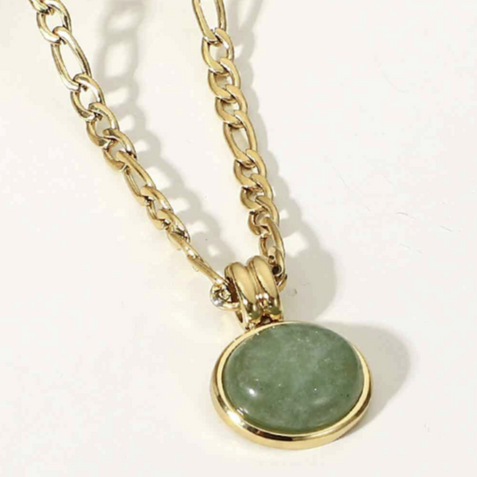 Inlaid Jade Round  Stone Pendant Necklace