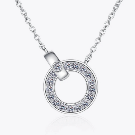 Modern Minimalist Silver Moissanite Circle Pendant Necklace