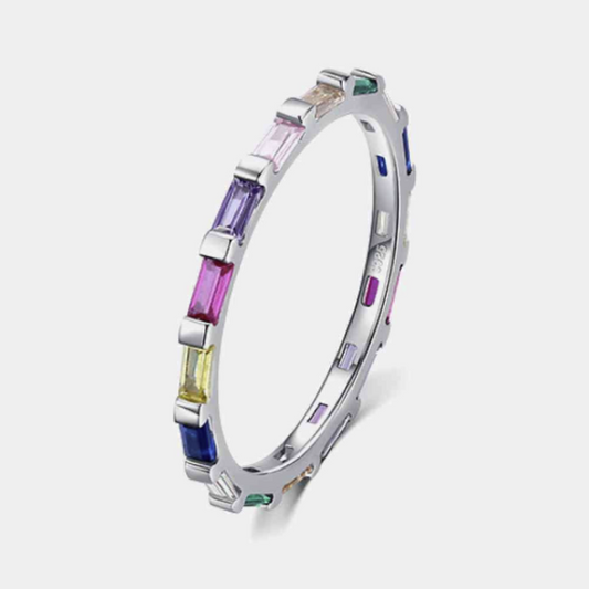 Sterling Silver Multicolor Zircon Ring
