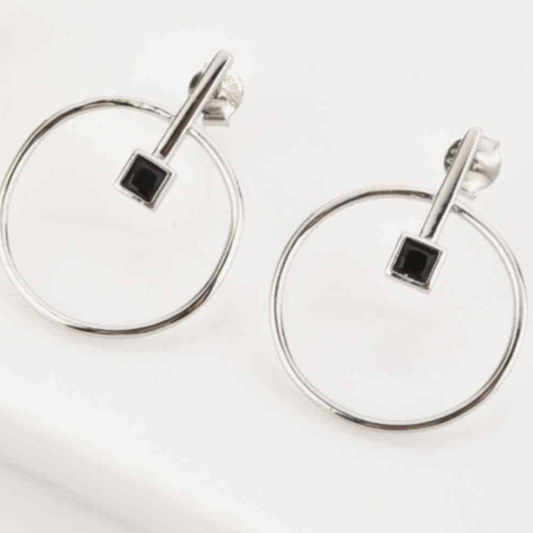 Black Zircon Sterling Silver Earrings- Gold/Silver