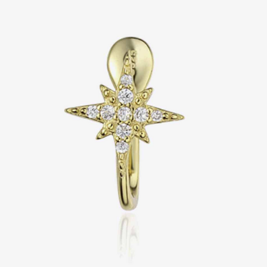 Star Inlaid Zircon Single Cuff Earring -Silver/Gold