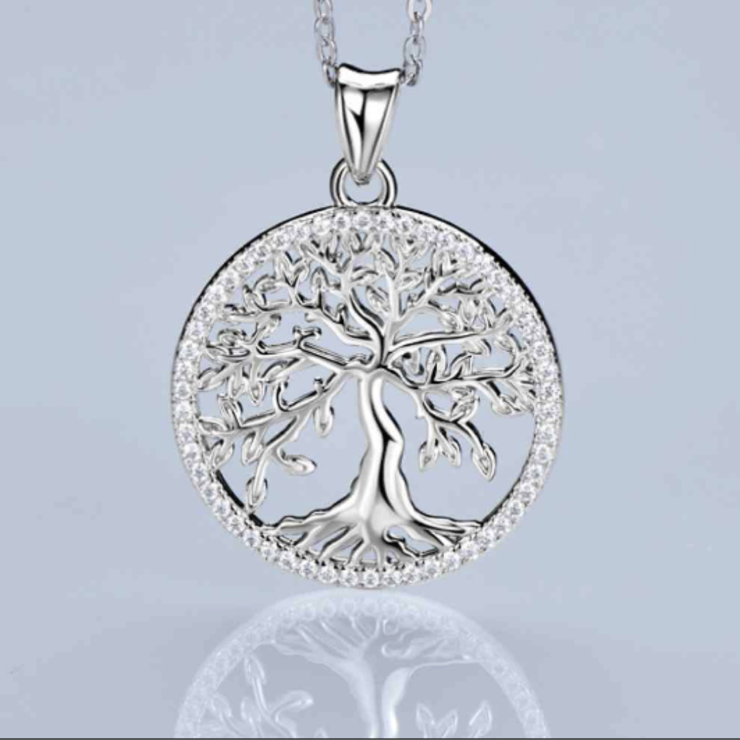 Sterling Silver Moissanite Circle Tree Pendant Necklace