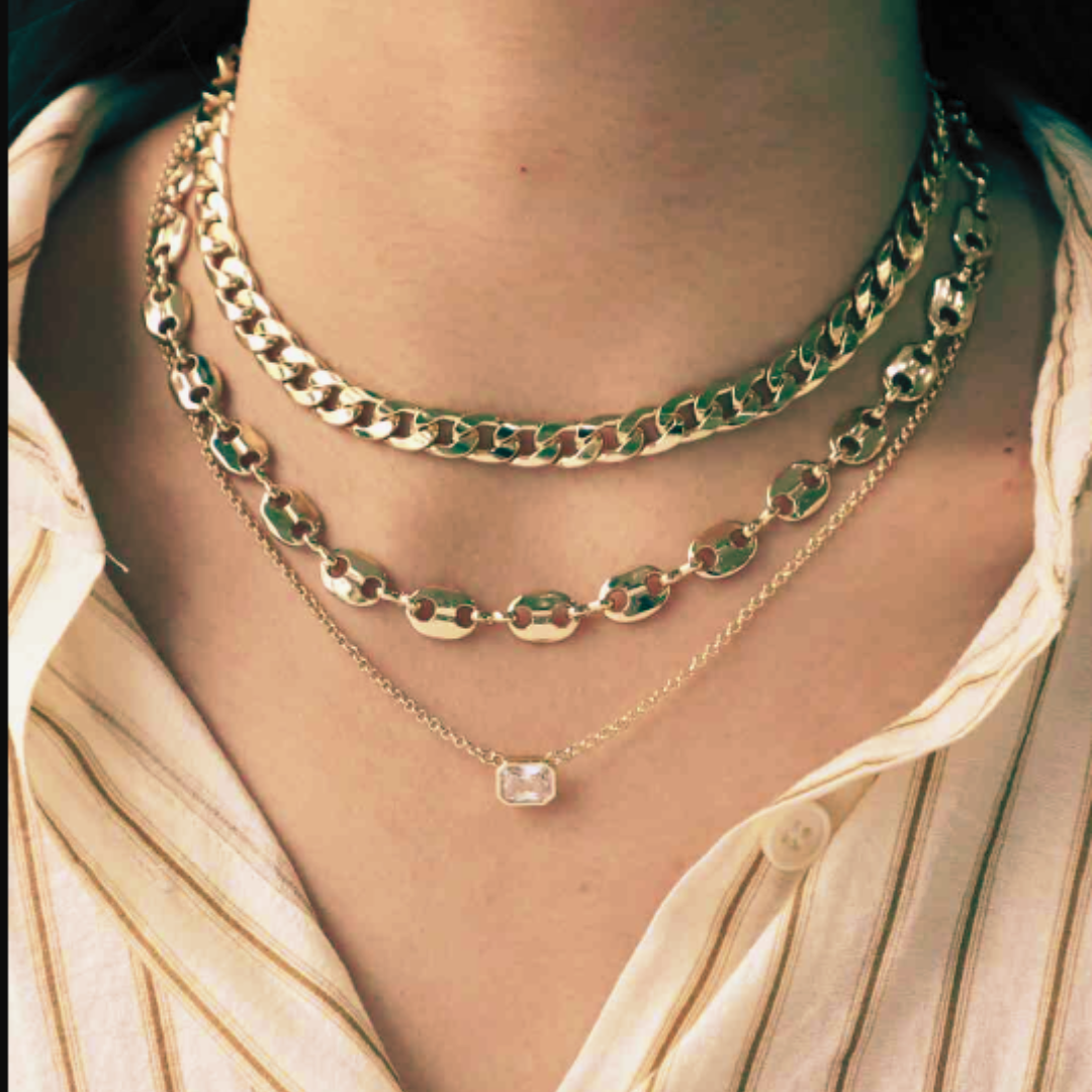 Three Piece Layered Necklace Set with Zircon Pendant