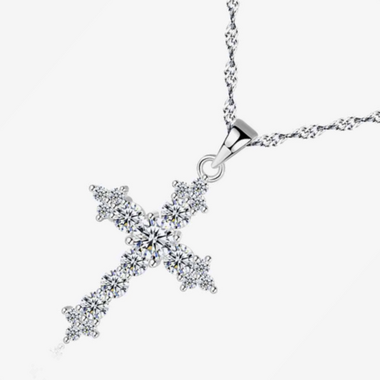 Sparkly Silver Zircon Cross Pendant Necklace