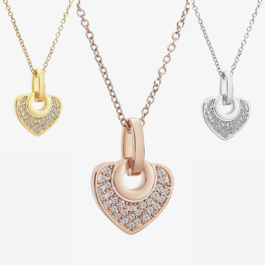 Crystal Heart Pendant Necklace - Gold/Silver/Rose Gold
