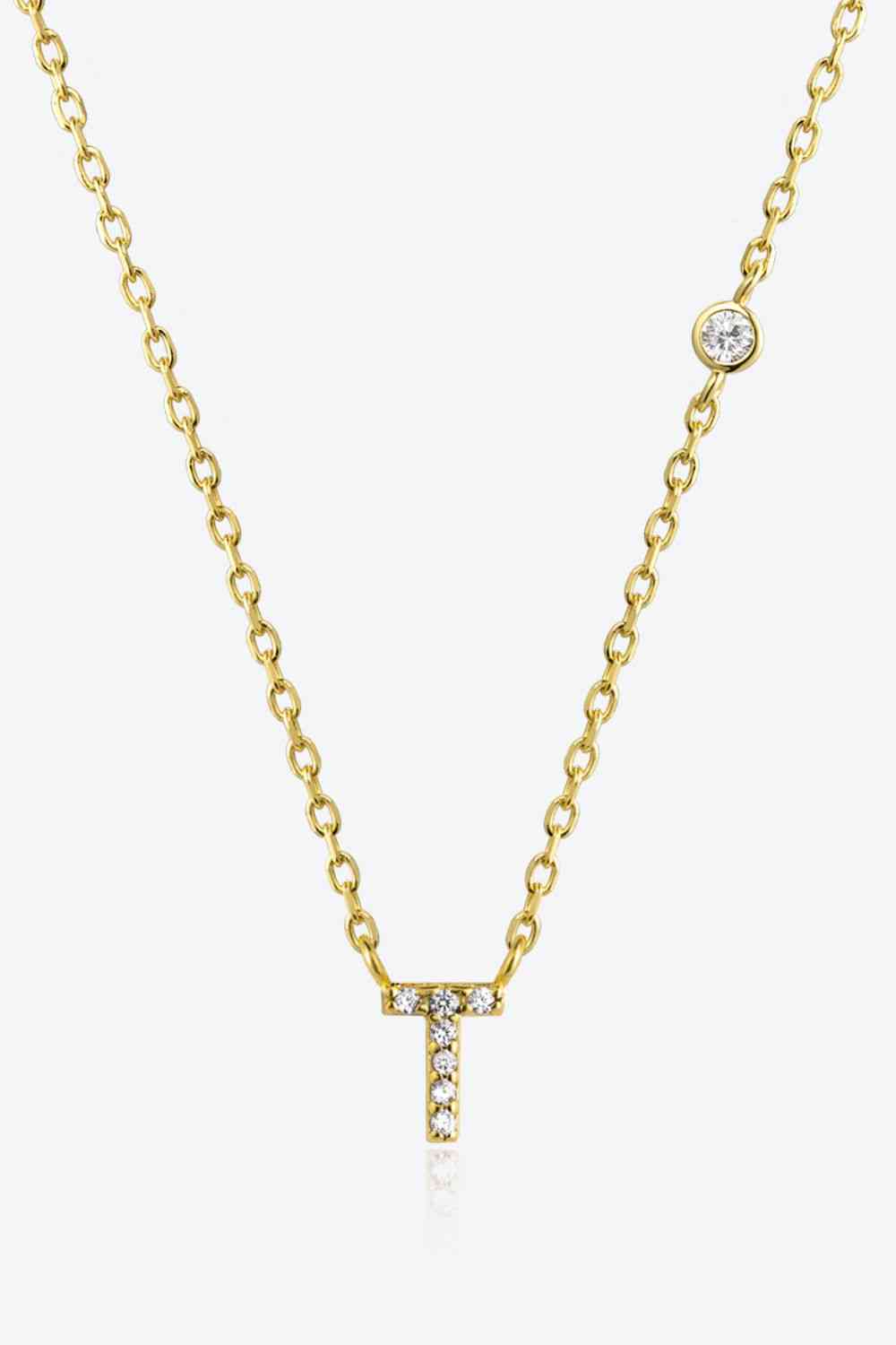 White Zircon Studded Initial Pendant Necklace Q to U