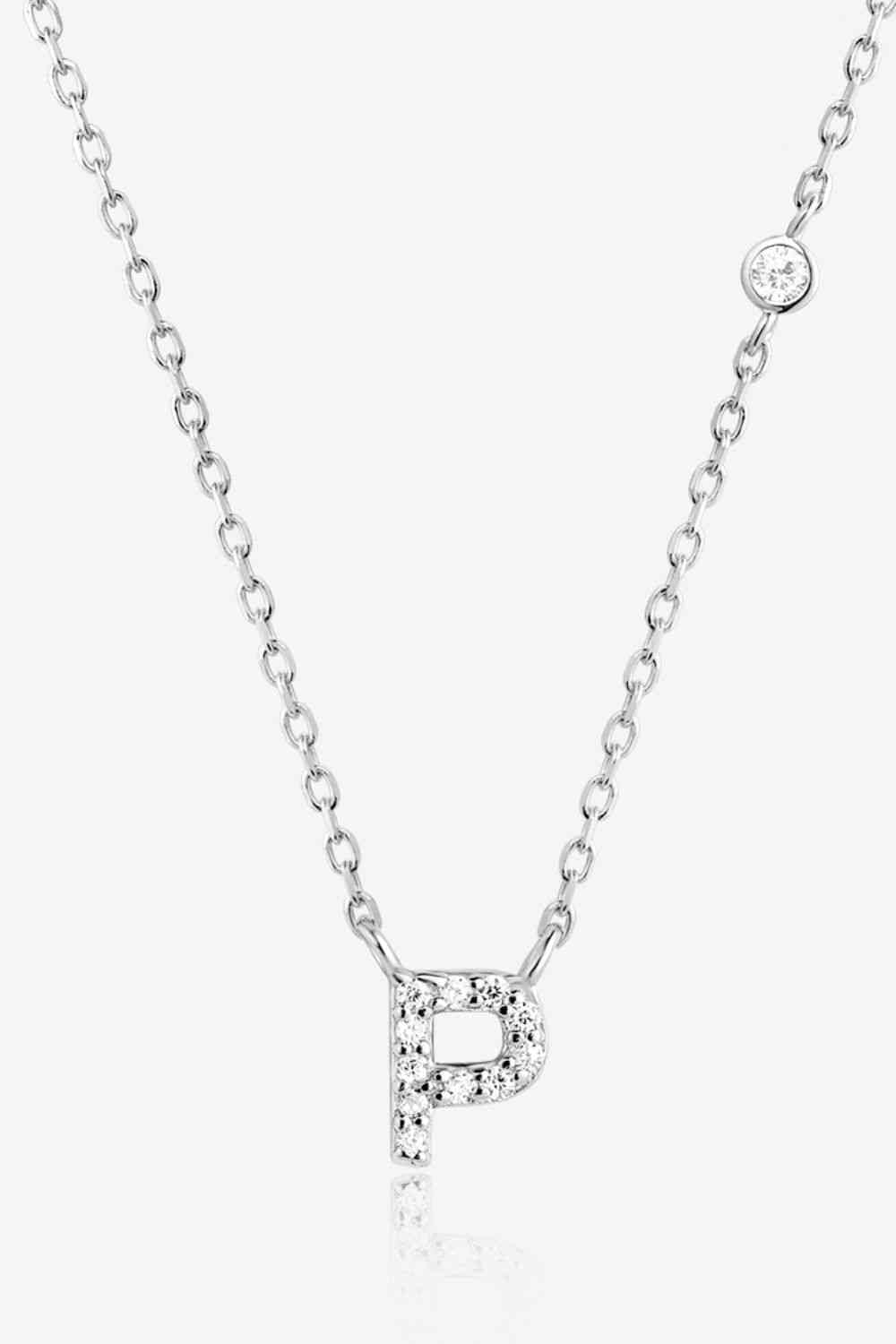 White Zircon Studded Initial Pendant Necklace L to P