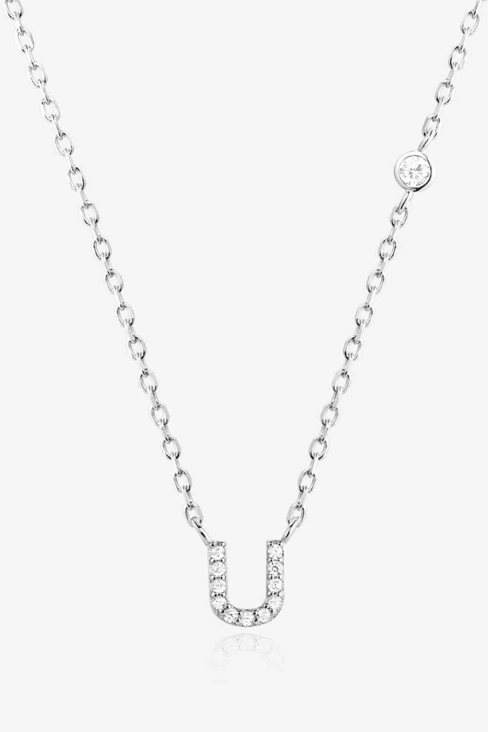 White Zircon Studded Initial Pendant Necklace Q to U