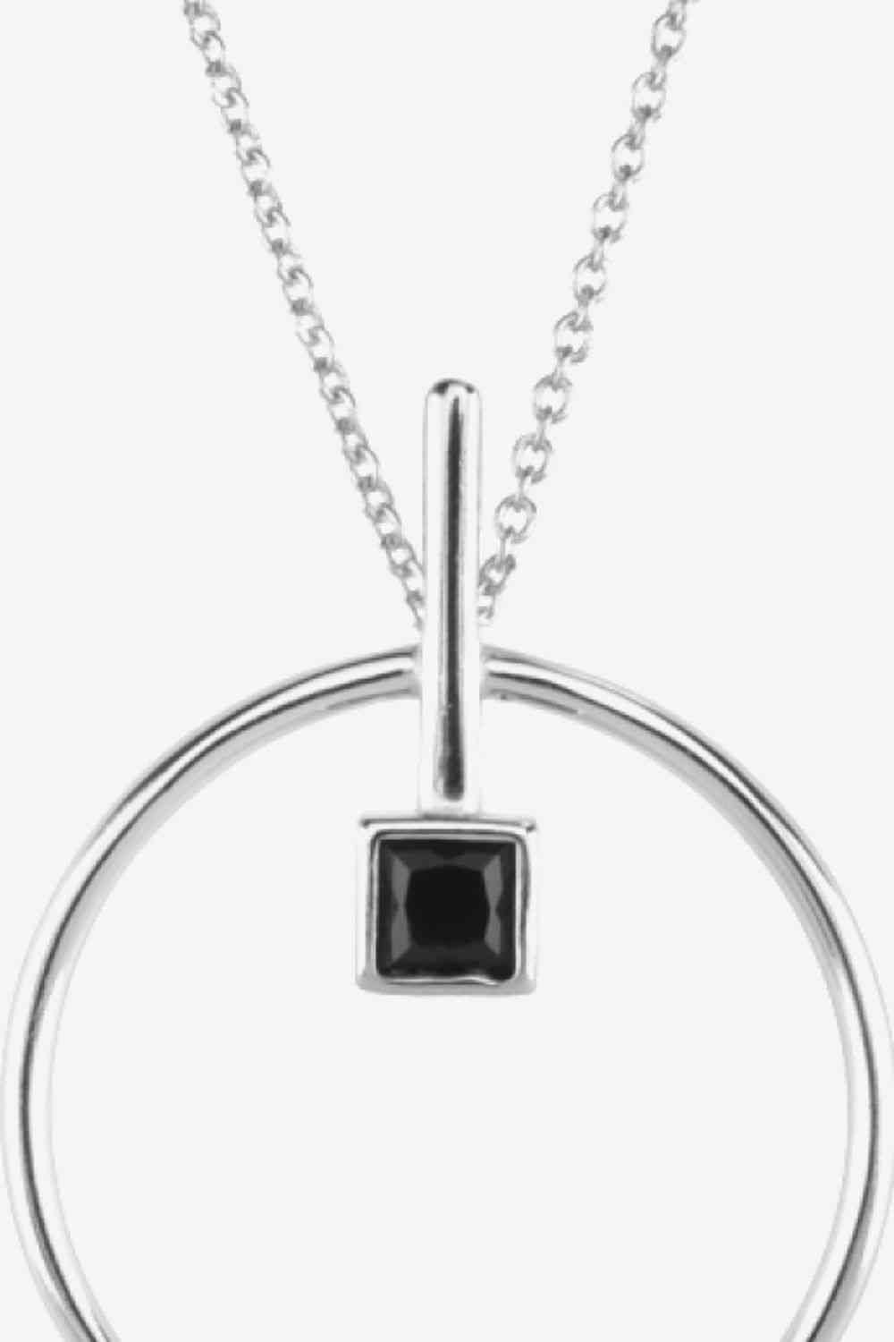 Black Zircon Sterling Silver Circle Necklace