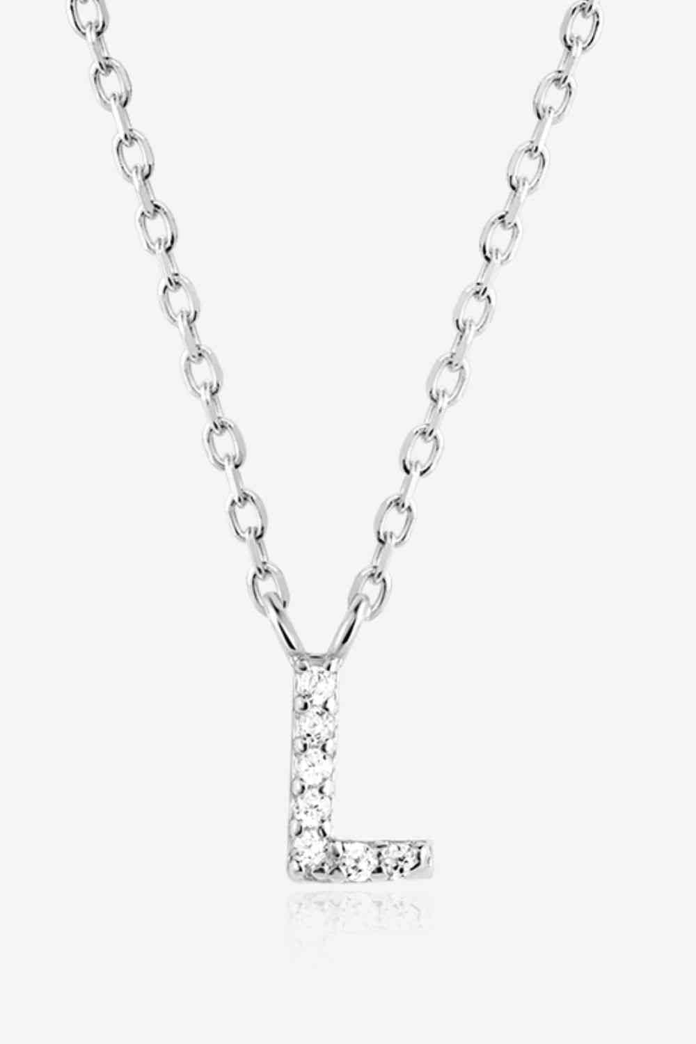 White Zircon Studded Initial Pendant Necklace L to P