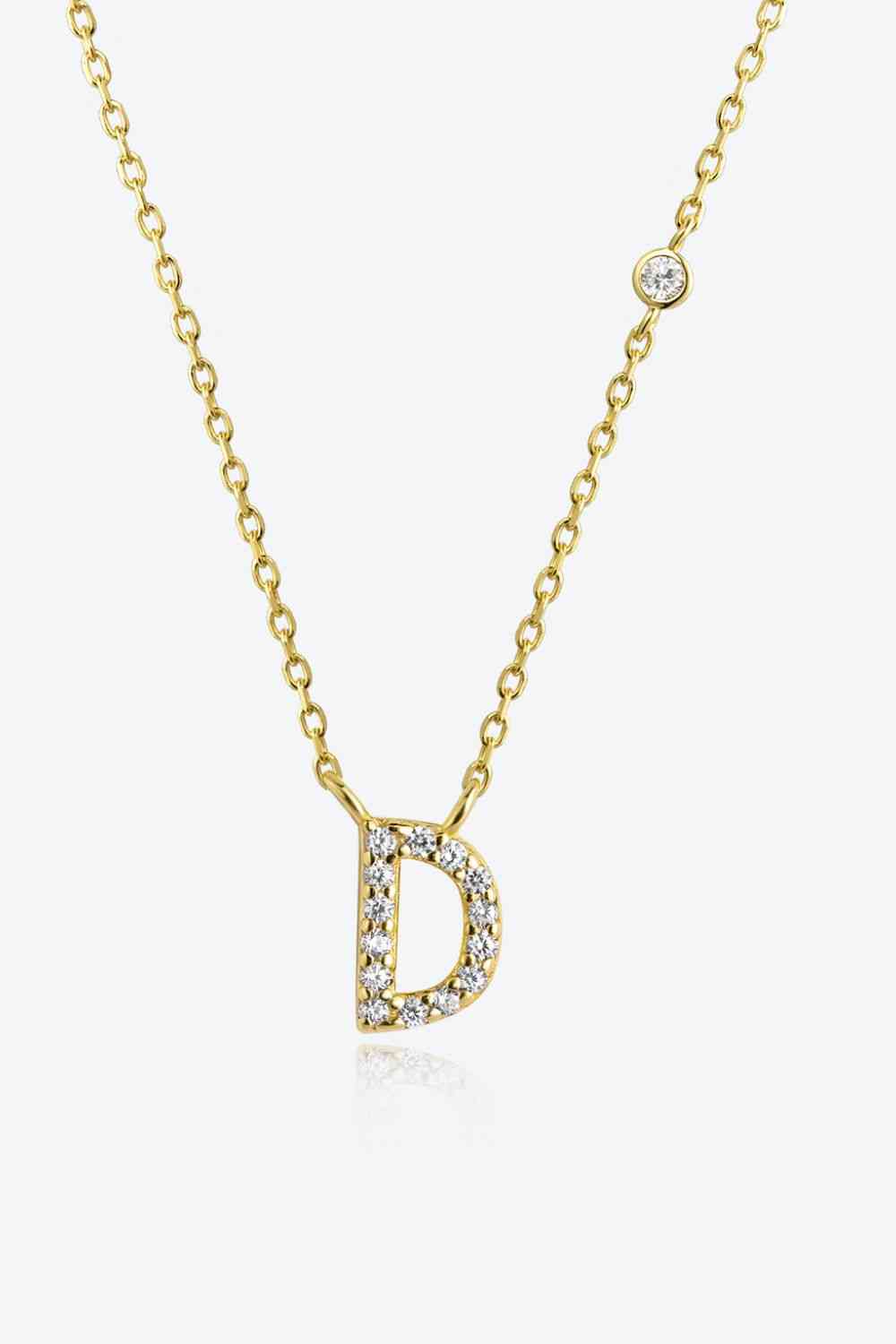White Zircon Studded Initial Pendant Necklace A to F