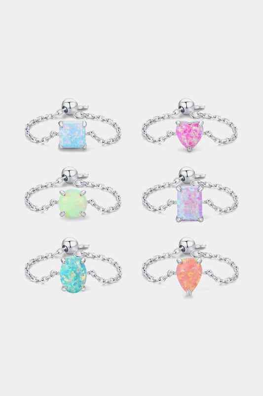 Silver Opal Adjustable Chain Ring- Six Colors