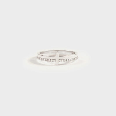 Pray Sterling Silver Zircon Cross Ring with Hidden Message