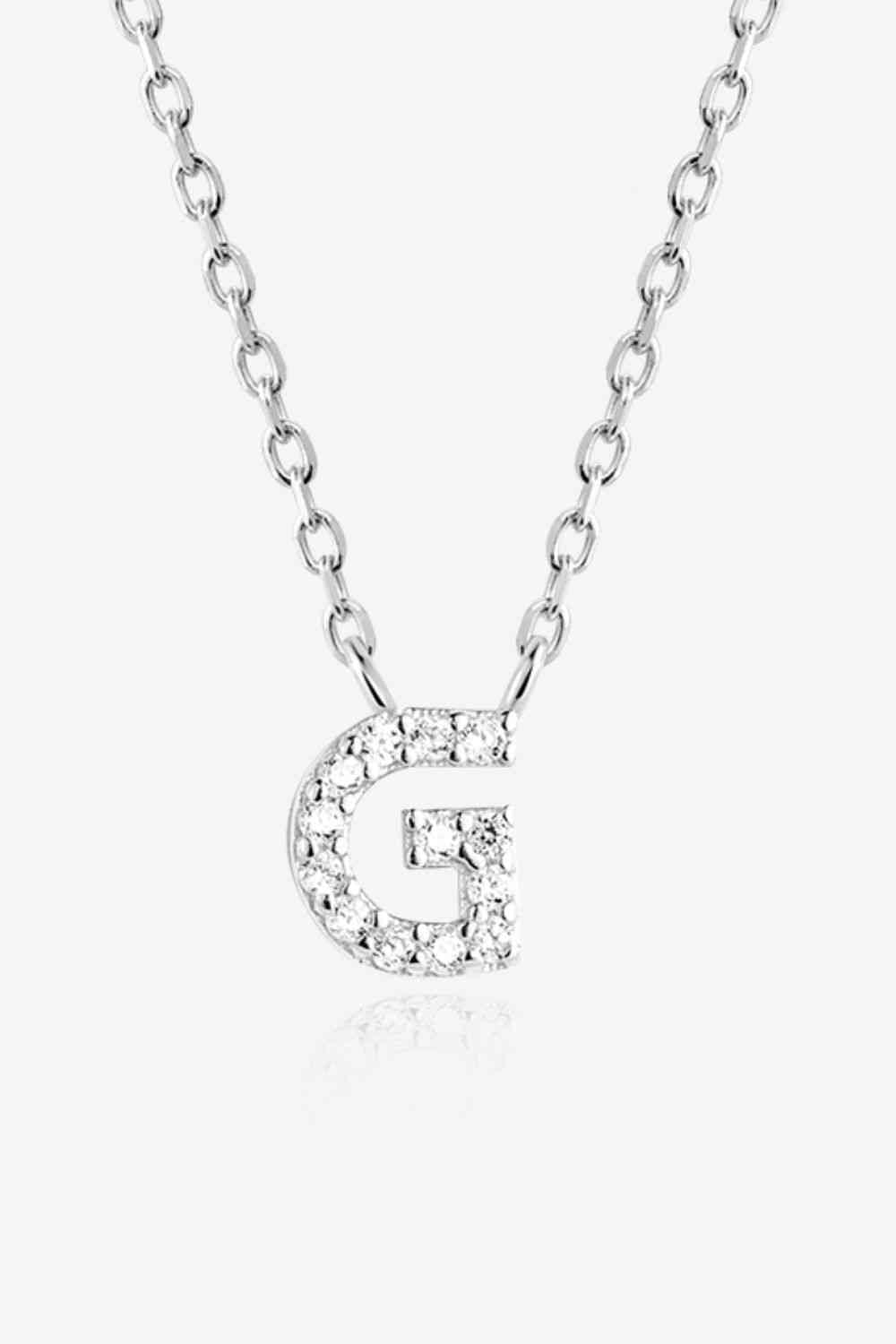 White Zircon Studded Initial Pendant Necklace G to K