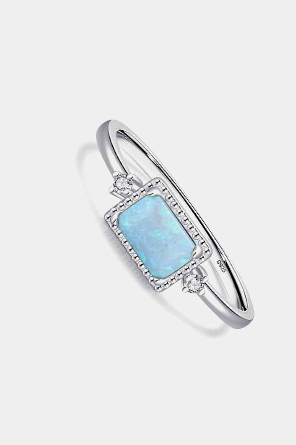 Emerald Cut Opal Ring with Zircon Accents
