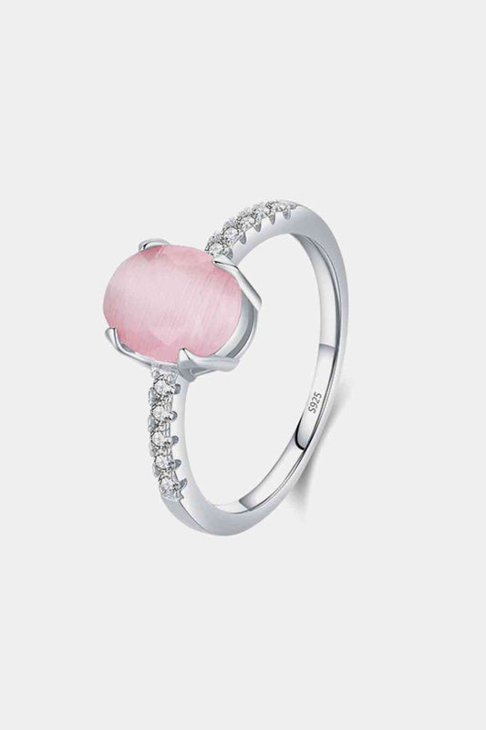 Pink Cat's Eye Stone Sterling Silver Ring