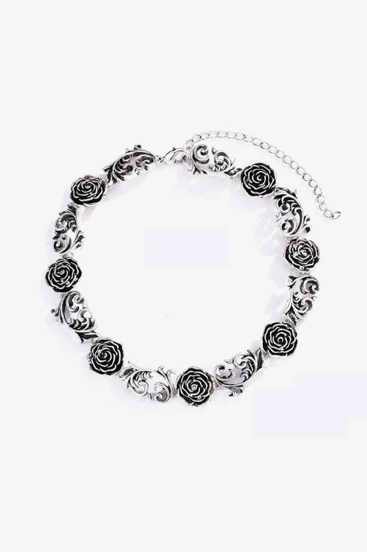 Rose Floral Silver Choker Necklace