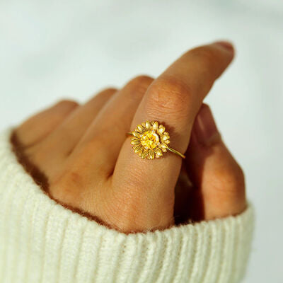 Shine Bright Sunflower Zircon Ring- Silver/Gold