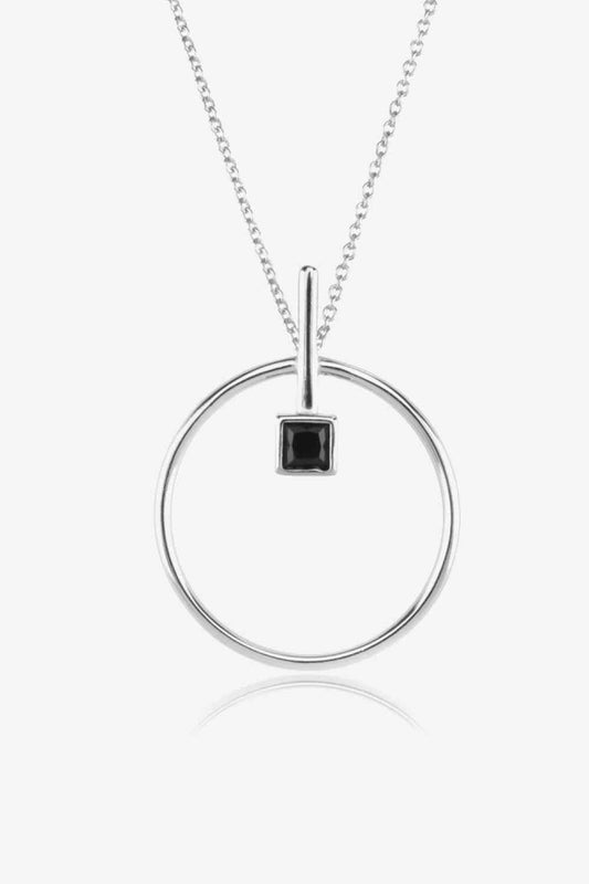 Black Zircon Sterling Silver Circle Necklace