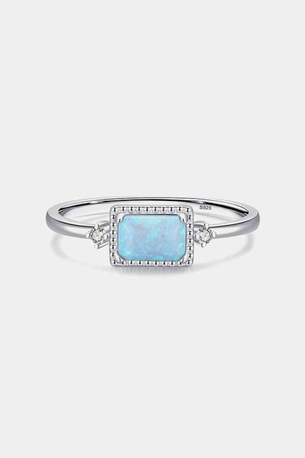 Emerald Cut Opal Ring with Zircon Accents