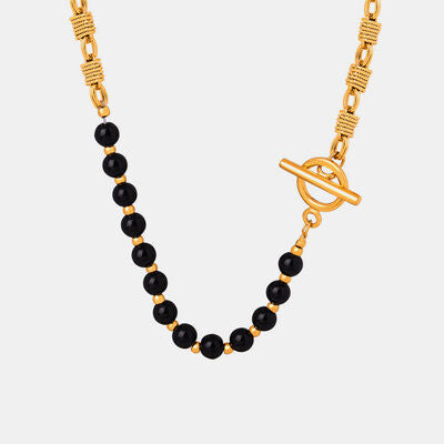 Black Agate Beaded Basket Weave Chain Necklace