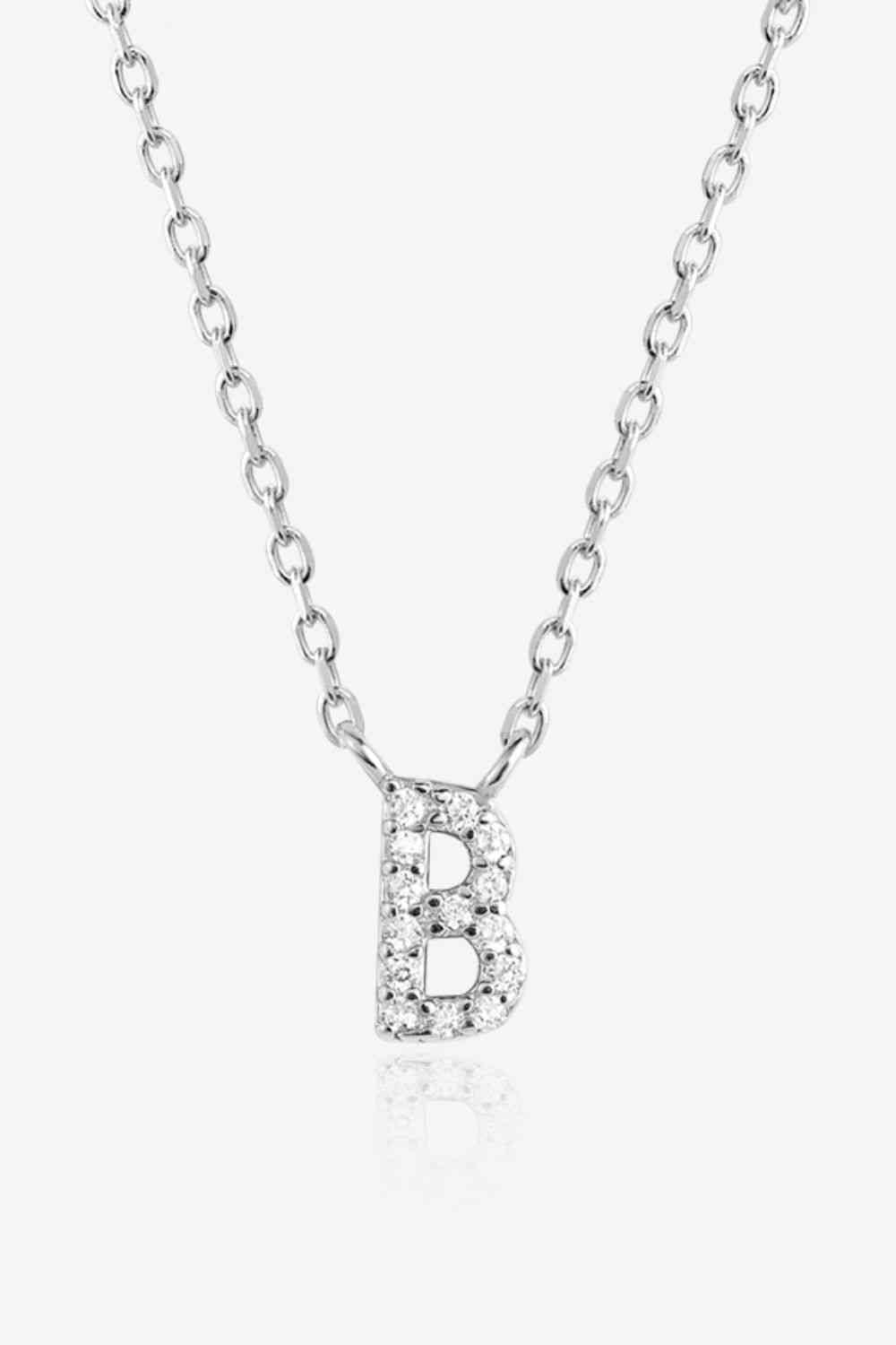 White Zircon Studded Initial Pendant Necklace A to F