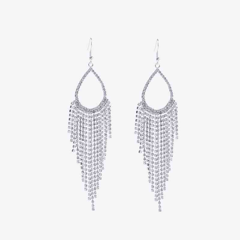 Rhinestone Hoop Dangle Tassel Earrings