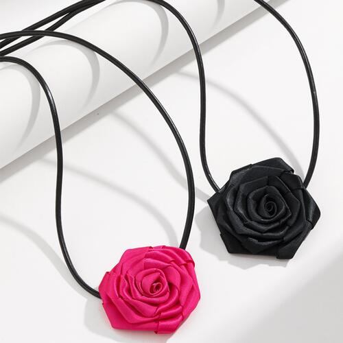 PU Leather Rose Necklace (Black or Pink)