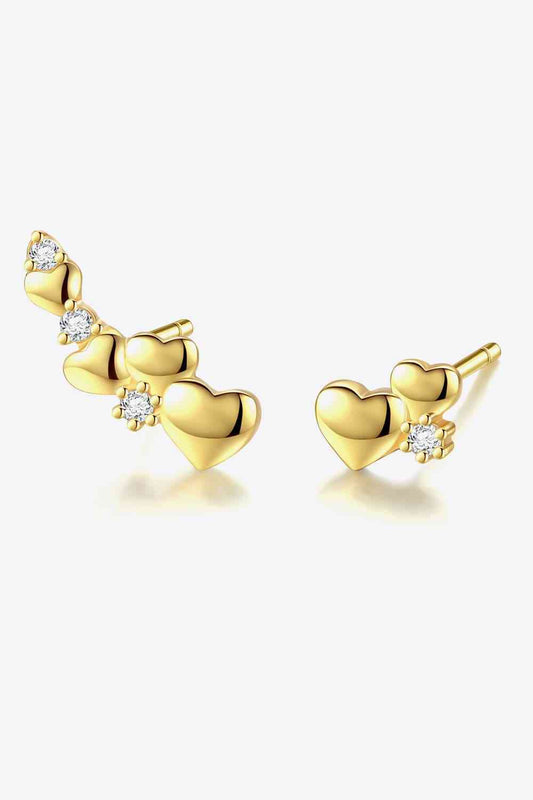 Zircon Hearts Asymmetrical Earrings- Silver/Gold
